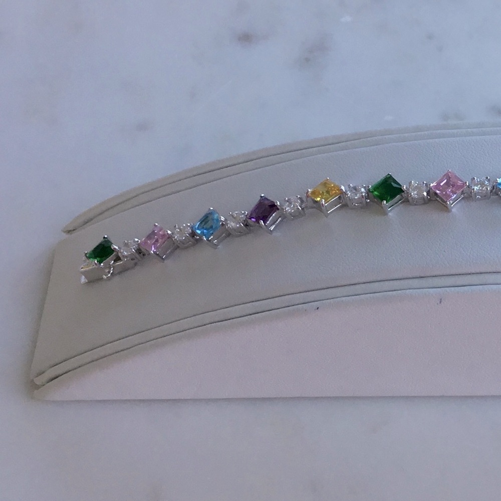 Sterling 8” Multi Color Cz Tennis Bracelet - Picture 5 of 11